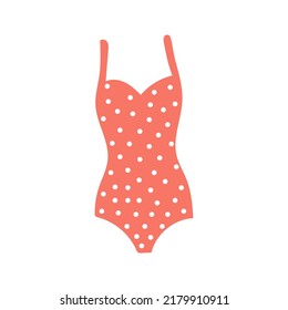 Red polka dot swimsuit, painted in doodle style. Summer collection. Flat vector illustration
