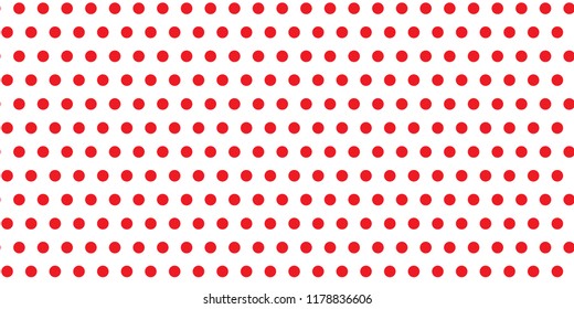 Red polka dots circles circumferences on a seamless infinite pattern against a white empty space background texture. Vector illustration.
