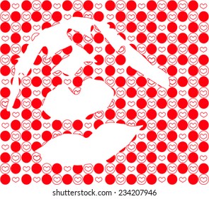 red polka dots with hearts on the structure for hands become love hearts symbol illustration. for all celebration and fashion vector print pattern and t shirt print, postcard, poster valentines day