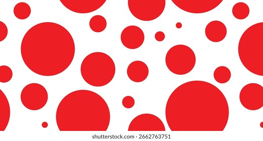 padrão de pontos de polca vermelho, ponto vermelho sobre fundo branco, design para impressão de tecido como padrão repetido, círculo vermelho rosa