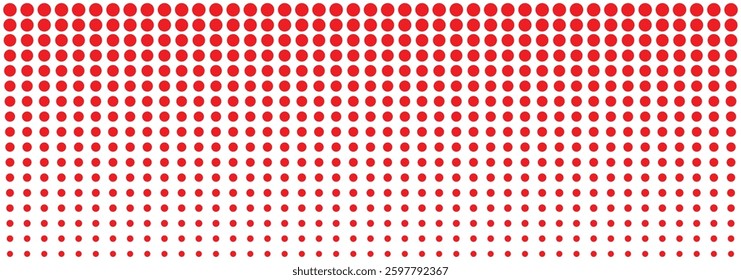 Red polka dots pattern. Dotted gradient halftone background. Red fading comic pop art overlay backdrop. Horizontal templates using halftone dots pattern. Halftone dots background. Vector illustration