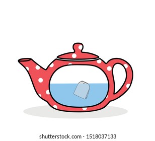 Red polka dots teapot isolated on a white background. Tea pot vector icon illustration vector. Afternoon tea party - drink hot tea.