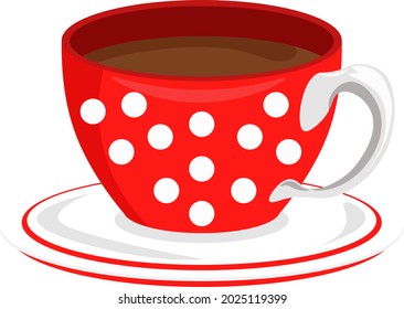 A red polka-dot mug. Vector illustration on the topic of dishes.