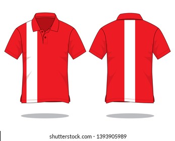 Red Polo Shirt Design Vector 
(White Single Line)
: Front and Back View