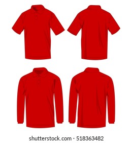 Red Polo Shirt And Polo With Long Sleeve Isolated Vector Set