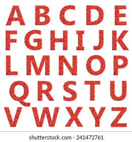 Red polygon alphabet, geometric font, vector illustration, typography, polygonal text, crystal font