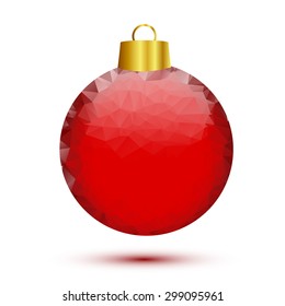 Red polygon christmas ball on white