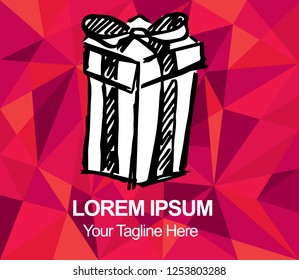 Red Polygon Geometric Birthday Christmas Gift Present Surprise Hand Drawn or Sketch for Graphic Design, Shirt, Background, Logo, Icon and Template. Vector Illustration EPS10