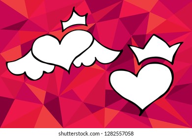 Red Polygon Geometric with Heart Valentines Shape. Vector Illustration for Graphic Design, Template, Layout, Decoration and More.