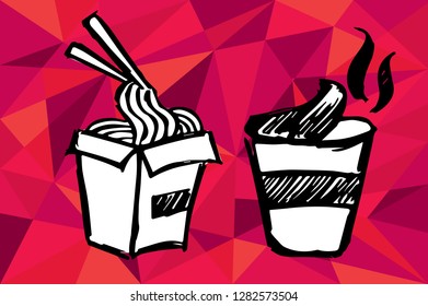 Red Polygon Geometric with Noodles. Vector Illustration for Graphic Design, Template, Layout, Decoration and More.