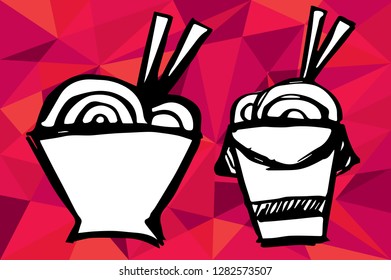 Red Polygon Geometric with Noodles. Vector Illustration for Graphic Design, Template, Layout, Decoration and More.