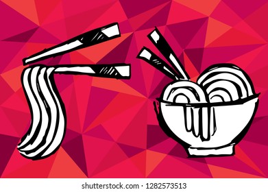 Red Polygon Geometric with Noodles. Vector Illustration for Graphic Design, Template, Layout, Decoration and More.