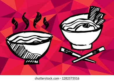 Red Polygon Geometric with Noodles. Vector Illustration for Graphic Design, Template, Layout, Decoration and More.