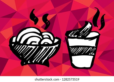 Red Polygon Geometric with Noodles. Vector Illustration for Graphic Design, Template, Layout, Decoration and More.