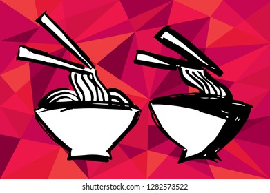 Red Polygon Geometric with Noodles. Vector Illustration for Graphic Design, Template, Layout, Decoration and More.