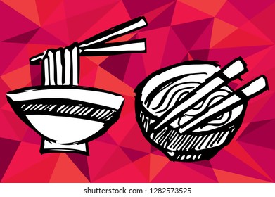 Red Polygon Geometric with Noodles. Vector Illustration for Graphic Design, Template, Layout, Decoration and More.