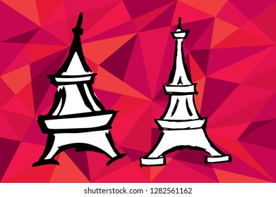 Red Polygon Geometric with Paris Eiffel Tower. Vector Illustration for Graphic Design, Template, Layout, Decoration and More.
