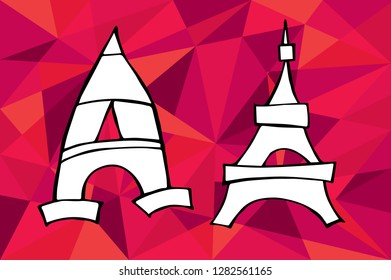 Red Polygon Geometric with Paris Eiffel Tower. Vector Illustration for Graphic Design, Template, Layout, Decoration and More.