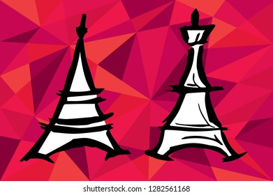 Red Polygon Geometric with Paris Eiffel Tower. Vector Illustration for Graphic Design, Template, Layout, Decoration and More.