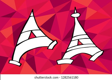 Red Polygon Geometric with Paris Eiffel Tower. Vector Illustration for Graphic Design, Template, Layout, Decoration and More.