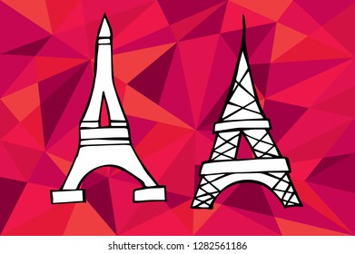 Red Polygon Geometric with Paris Eiffel Tower. Vector Illustration for Graphic Design, Template, Layout, Decoration and More.