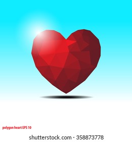 red polygon heart on blue background.