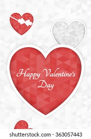 Red polygon origami heart on white background paper cut. Vector Illustration. Abstract polygonal heart. Love symbol. Romantic background or card for Valentines day. Eps 10