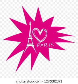 in the red polygon, a sketch of the Eiffel tower, a heart drawn by hand and the word Paris