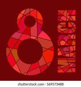 red polygon vector card on March 8, the International Women's Day