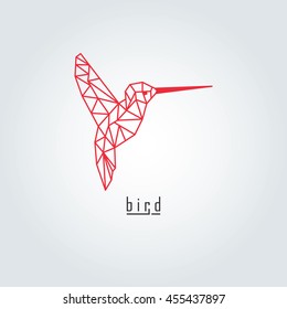 Red polygonal bird and text with grey background