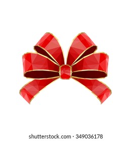 Red polygonal bow isolated on white background, illustration.