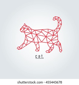 Red polygonal cat and text with grey background