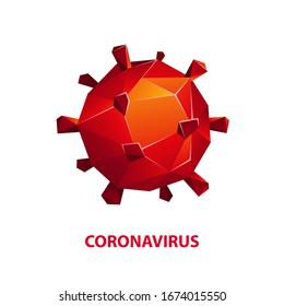 Red Polygonal Coronavirus microorganism 3D icon. Vector low poly Coronavirus Covid-19 cell symbol for pandemic infection identification.