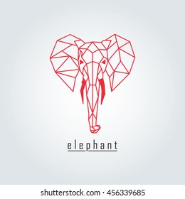 Red polygonal elephant and text with grey background