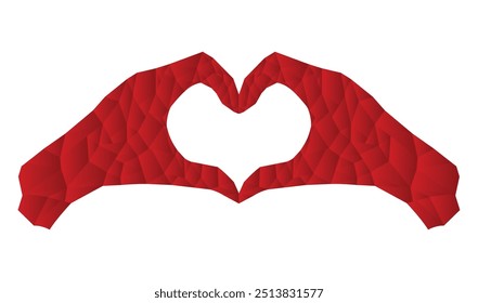 Red Polygonal hands forming heart shape abstract geometric love romantic low poly quilted design