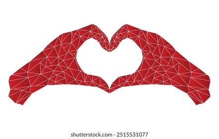 Red Polygonal hands forming heart shape abstract geometric love romantic low poly line art