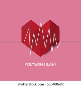 red polygonal heart beat on background, vector illustration
