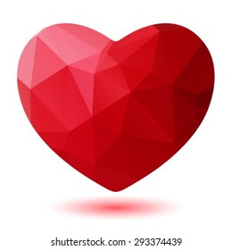 Red polygonal heart isolated on a white background.