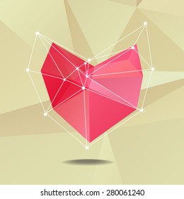 Red polygonal heart on polygonal background