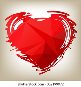 Red polygonal heart on a gray background.