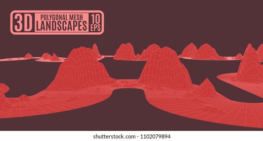 red polygonal mountains on a brown background vector stock