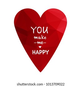 Red polygonal Valentines heart isolated on white background. Design element for greeting cards and holiday decorations. Valentines Day illustration.