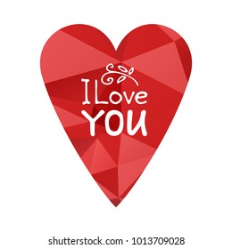 Red polygonal Valentines heart isolated on white background. Design element for greeting cards and holiday decorations. Valentines Day illustration.