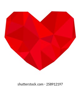 Red polygonal vector heart on white background. Ruby gem. Vector illustration