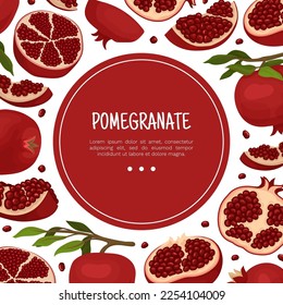 Red Pomegranate Design with Ripe Fruit with Seeds Vector Template
