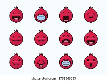 red pomegranate emoticon set collection