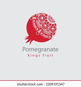 Red pomegranate fruit logo with decoration