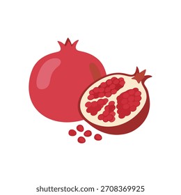 Fruta de granada roja con Ilustración vectorial de semillas para el ícono de la comida saludable.