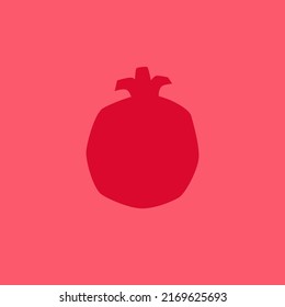Red Pomegranate Fruit Silhouette Flat Design Style. Isolated Pomegranate Contour on Red Background, Simple Drawing.