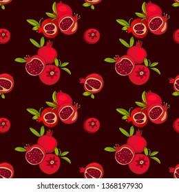 red pomegranate fruits, vector seamless pattern. Drawing for printing on fabrics, decor andbackgrounds.